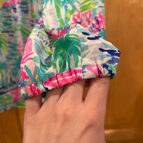 Lilly Pulitzer XS Silk Tunic Top Sailboat Palm Print Long Sleeve Blouse - Picture 2 of 10